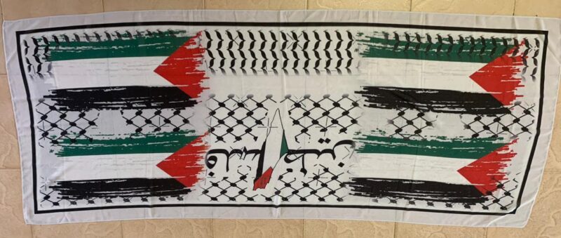 Palestinian Keffiyeh Flag Scarf – Arabic Calligraphy Palestine Shemagh Neck Wrap